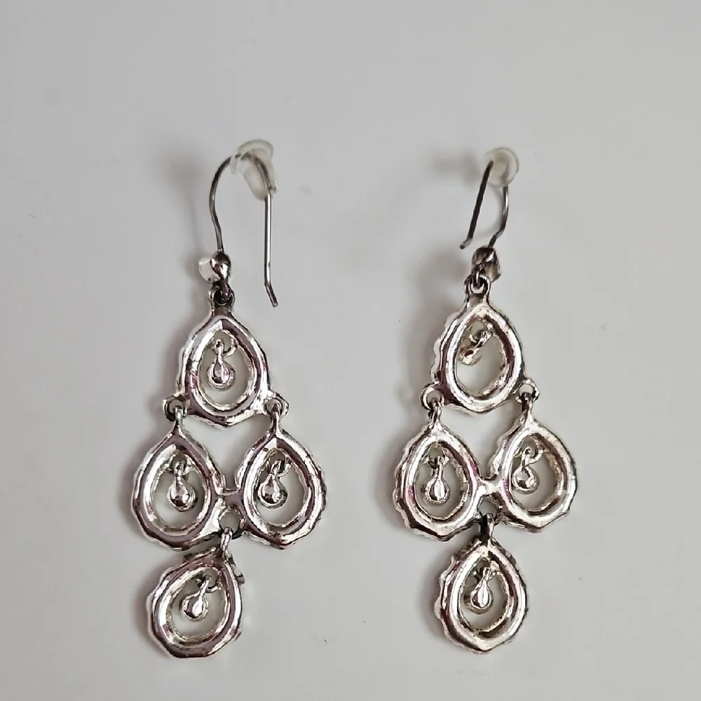 Rhinestone and Silver Tone Drop Earrings